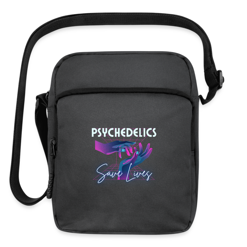 Upright Crossbody Bag PSYCHEDELICS SAVE LIVES - charcoal grey